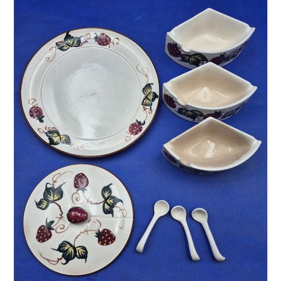 Vintage Fred Roberts Strawberry Jelly Jam Condiment Set 8 Pieces Japan - Picture 7 of 16